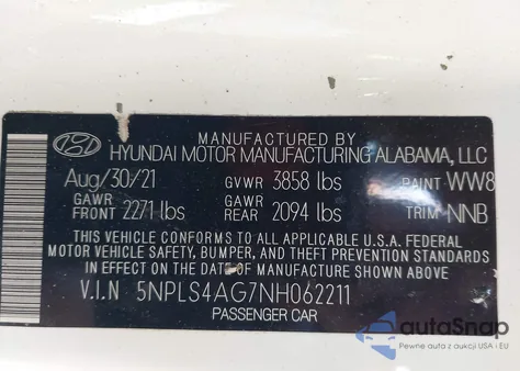 2022 Hyundai Elantra Sel from USA, damaged, VIN 5NPLS4AG7NH062211